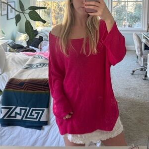 Anthropologie Fuchsia Off-Shoulder Sweater